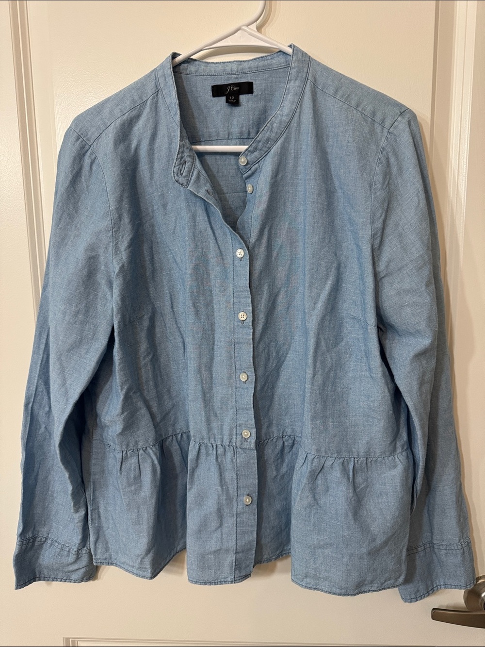 J. Crew Light Blue Button-Down Peplum Shirt